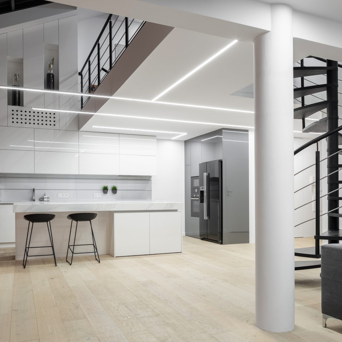 Modern loft apartment with mezzanine floor