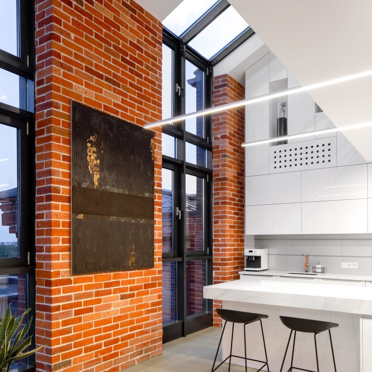 Modern kitchen with art