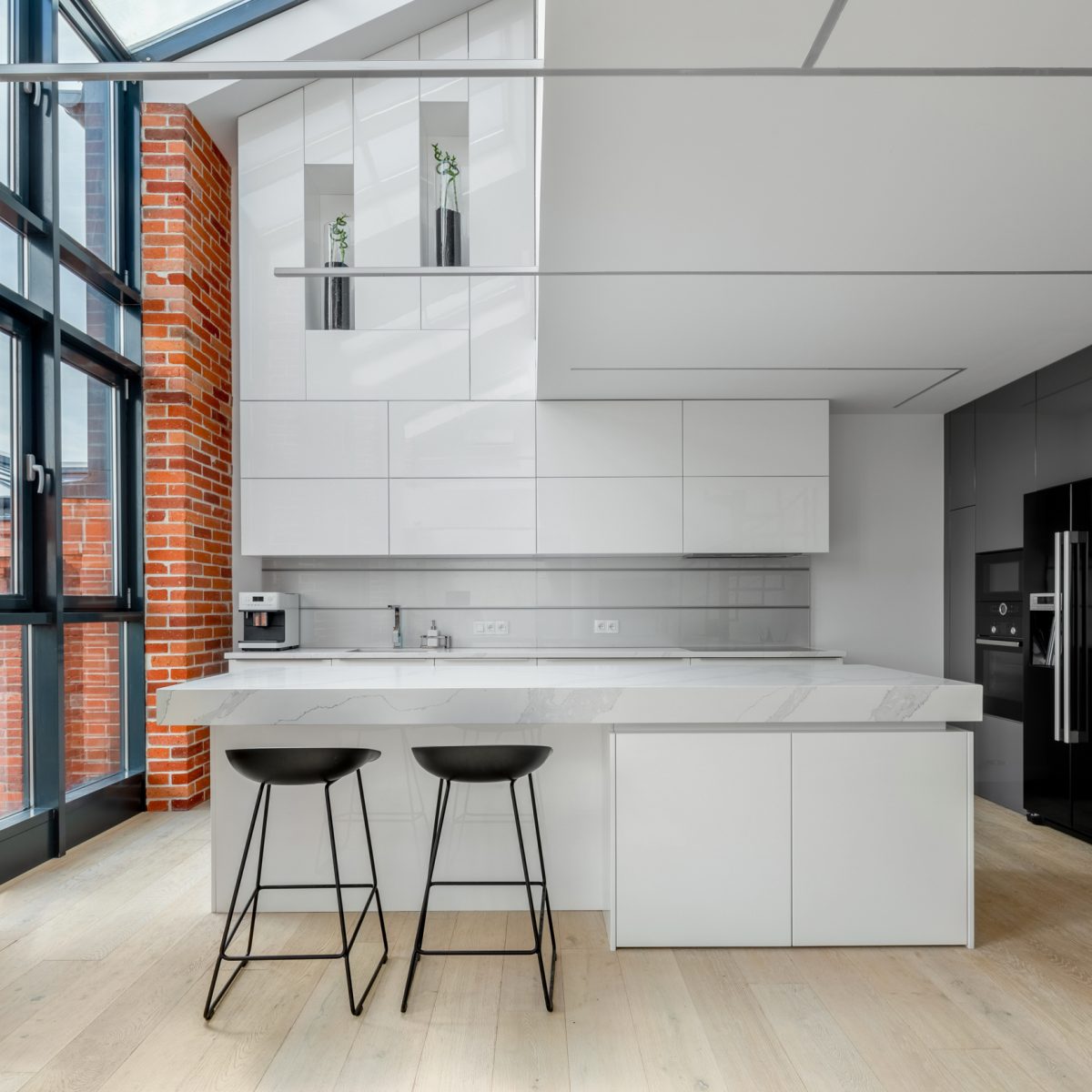 Loft kitchen with big window