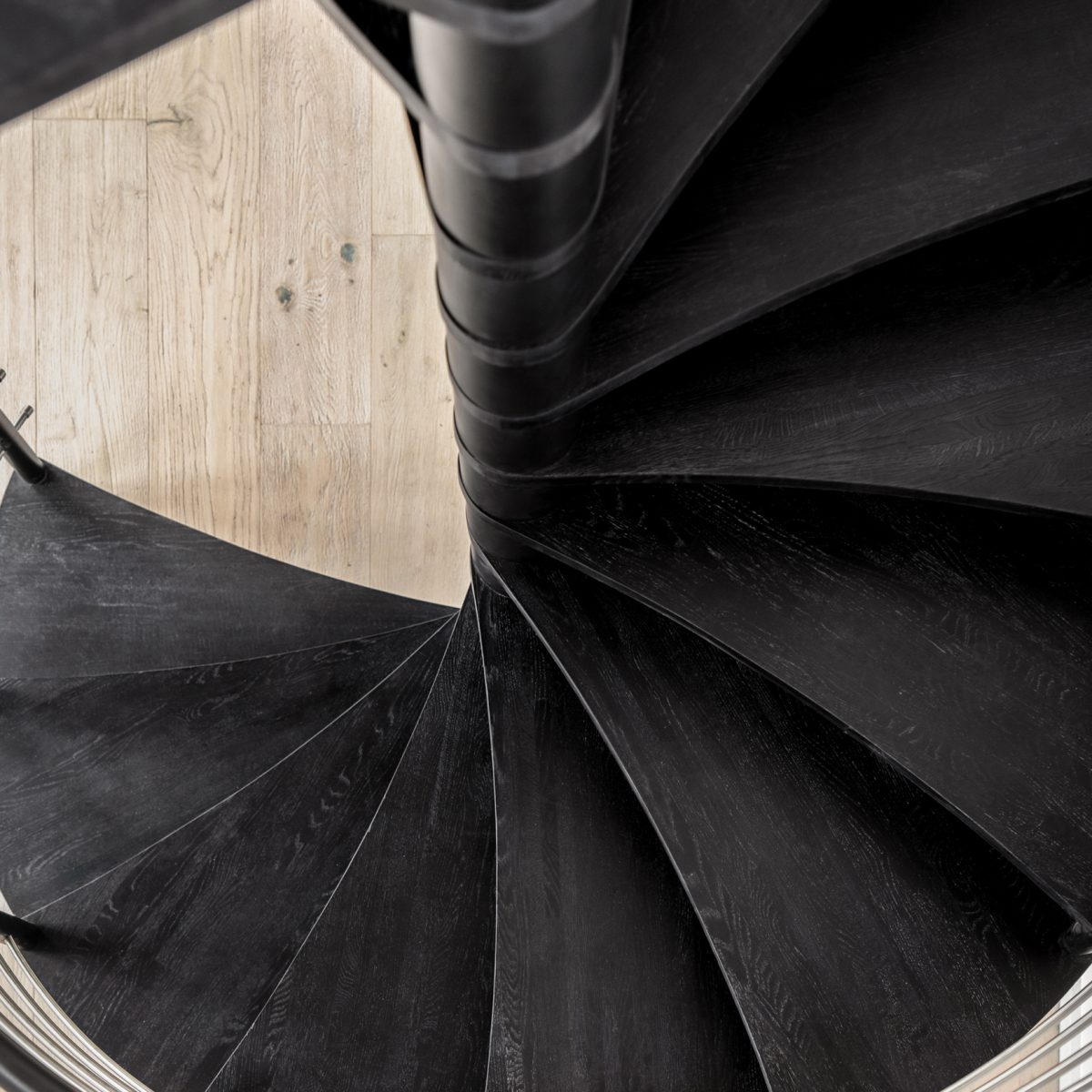 Close-up on modern, curved stairs