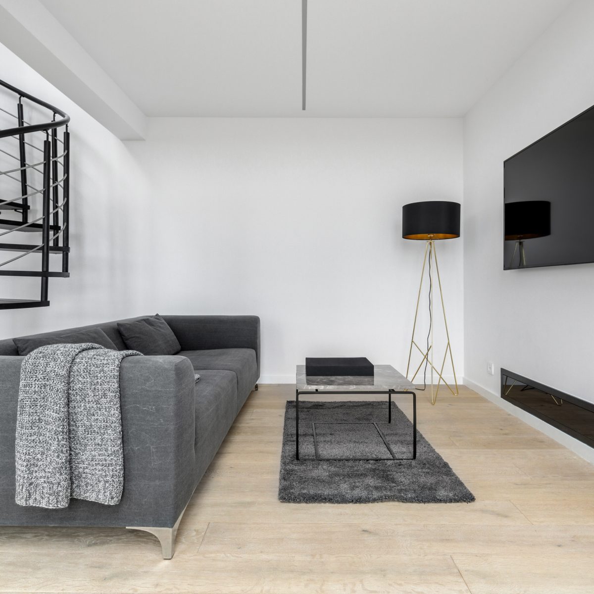Minimalist living room with big television screen