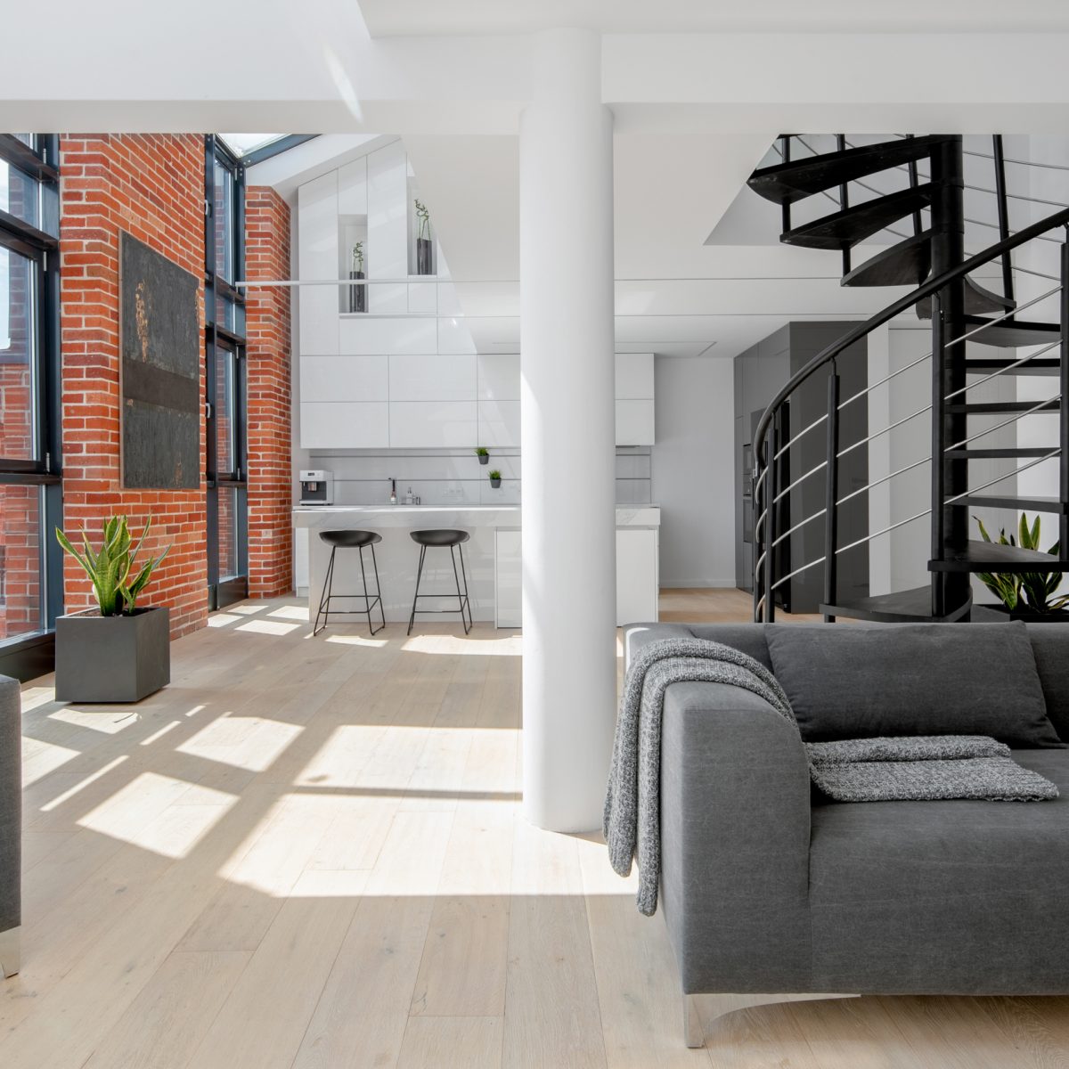 Modern loft apartment with brick walls