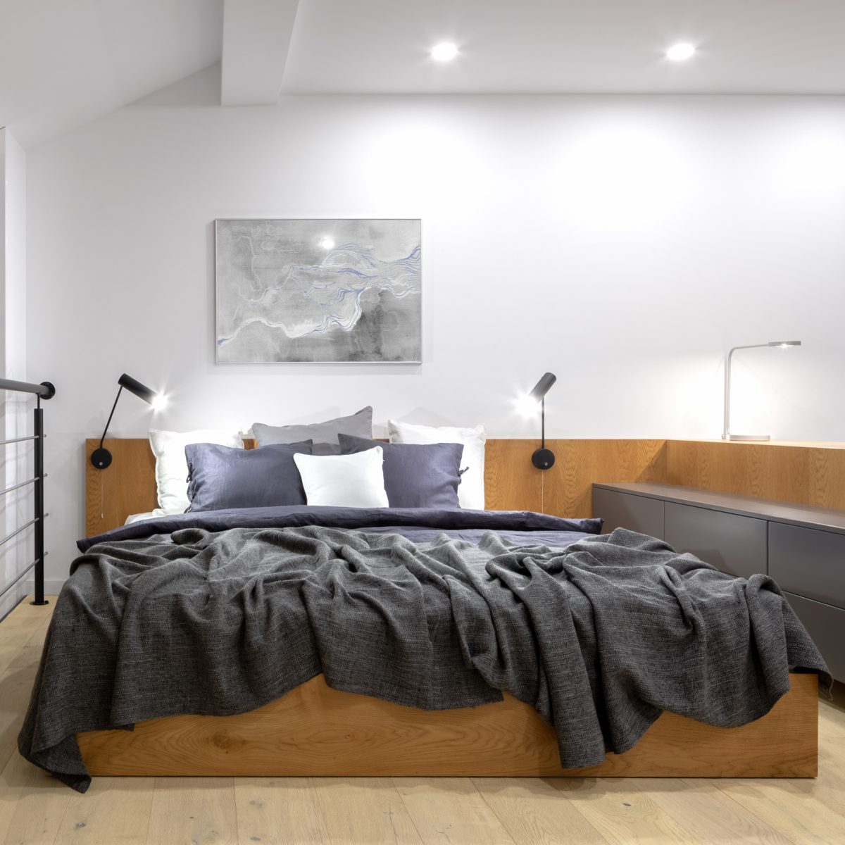 Wooden furniture in mezzanine room