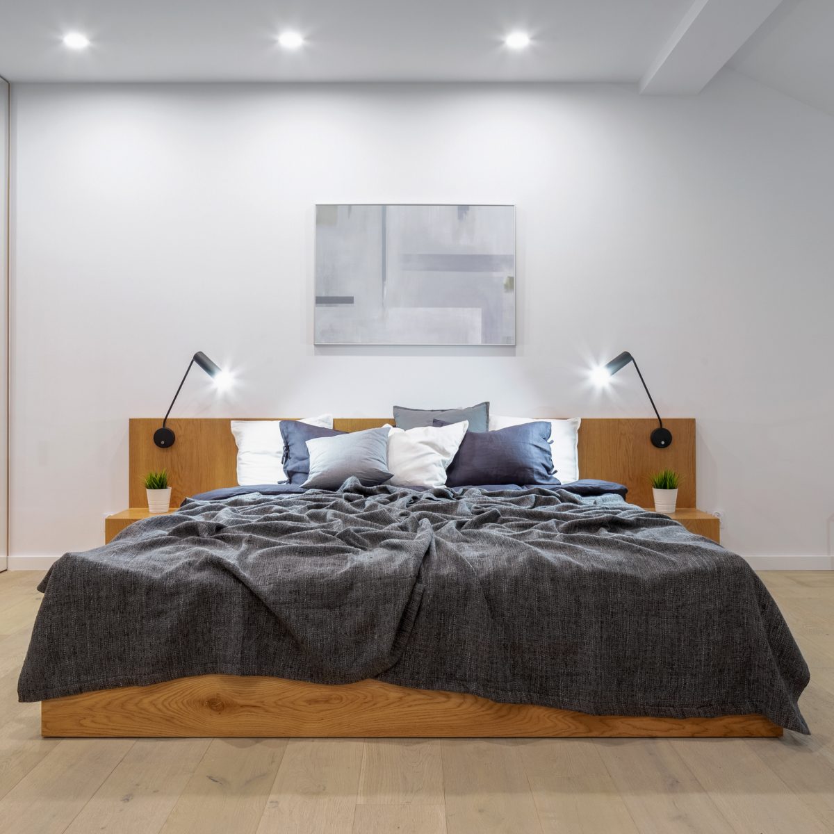 Attic bedroom with wooden bed