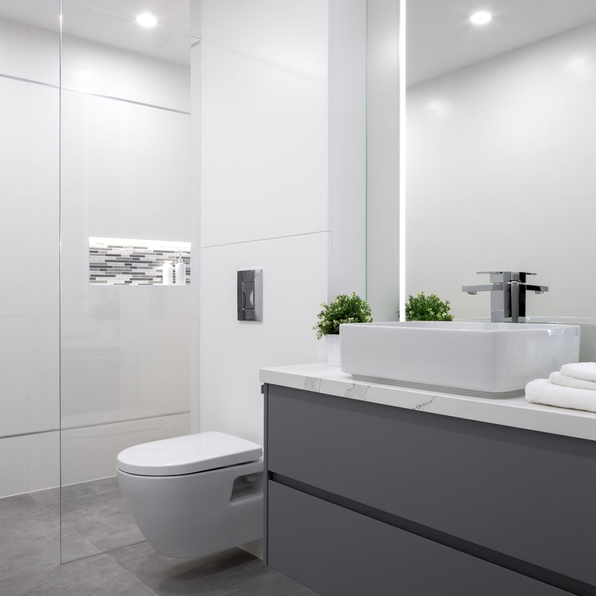 Elegant gray and white bathroom